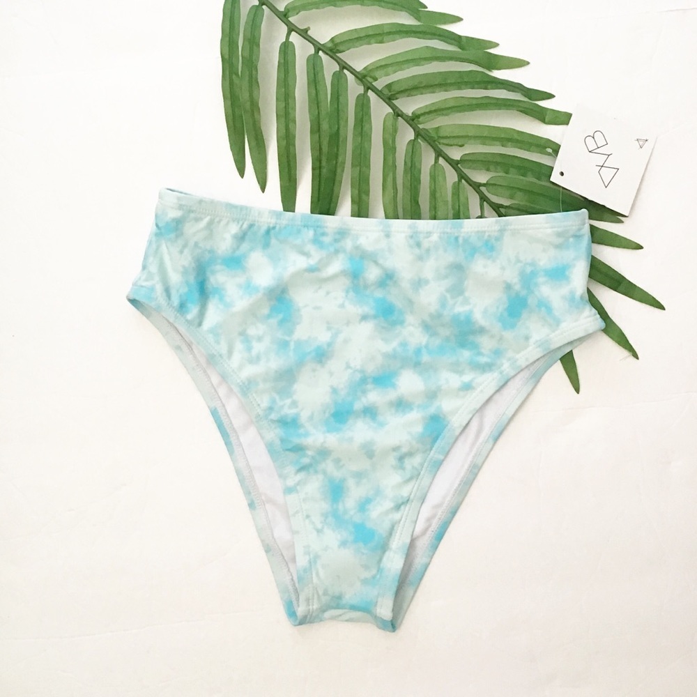 VYB High Waisted High Leg Swim Bottoms Blue TieDye